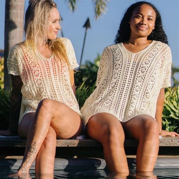 Zyia Active Swimwear Cream Open Knit Swim Cover Up Boho Size Small - Picture 1 of 6